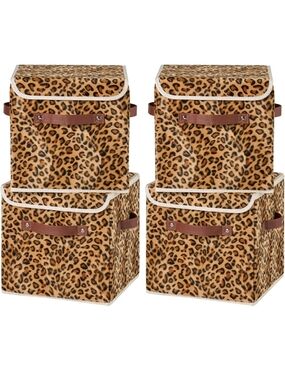 Leopard Print Fabric Storage Bins - Set of 4